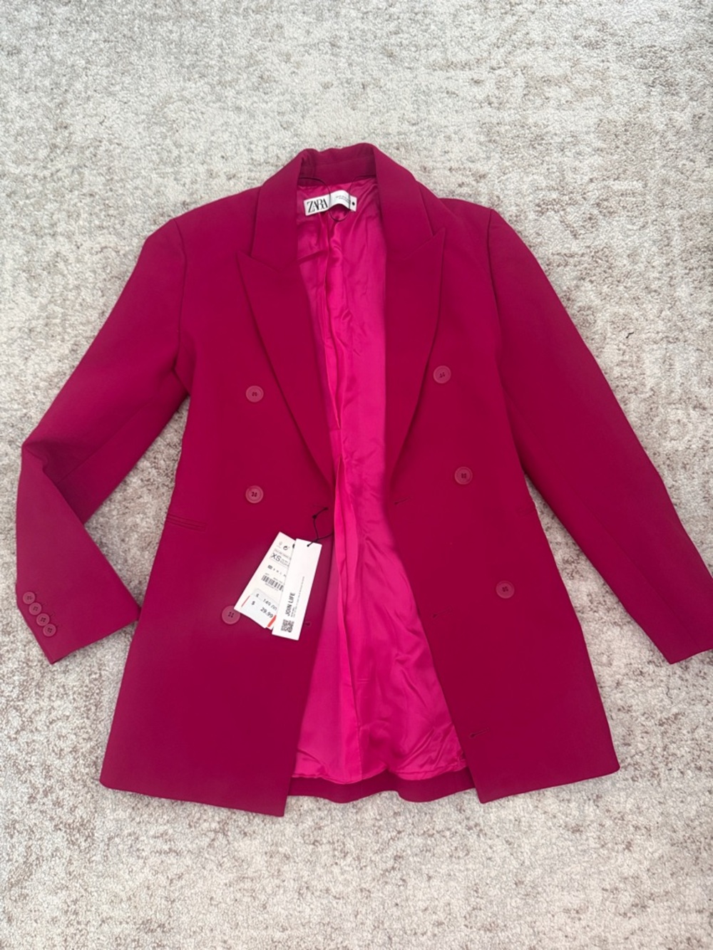 NWT Zara Double-Breasted Fuchsia Blazer